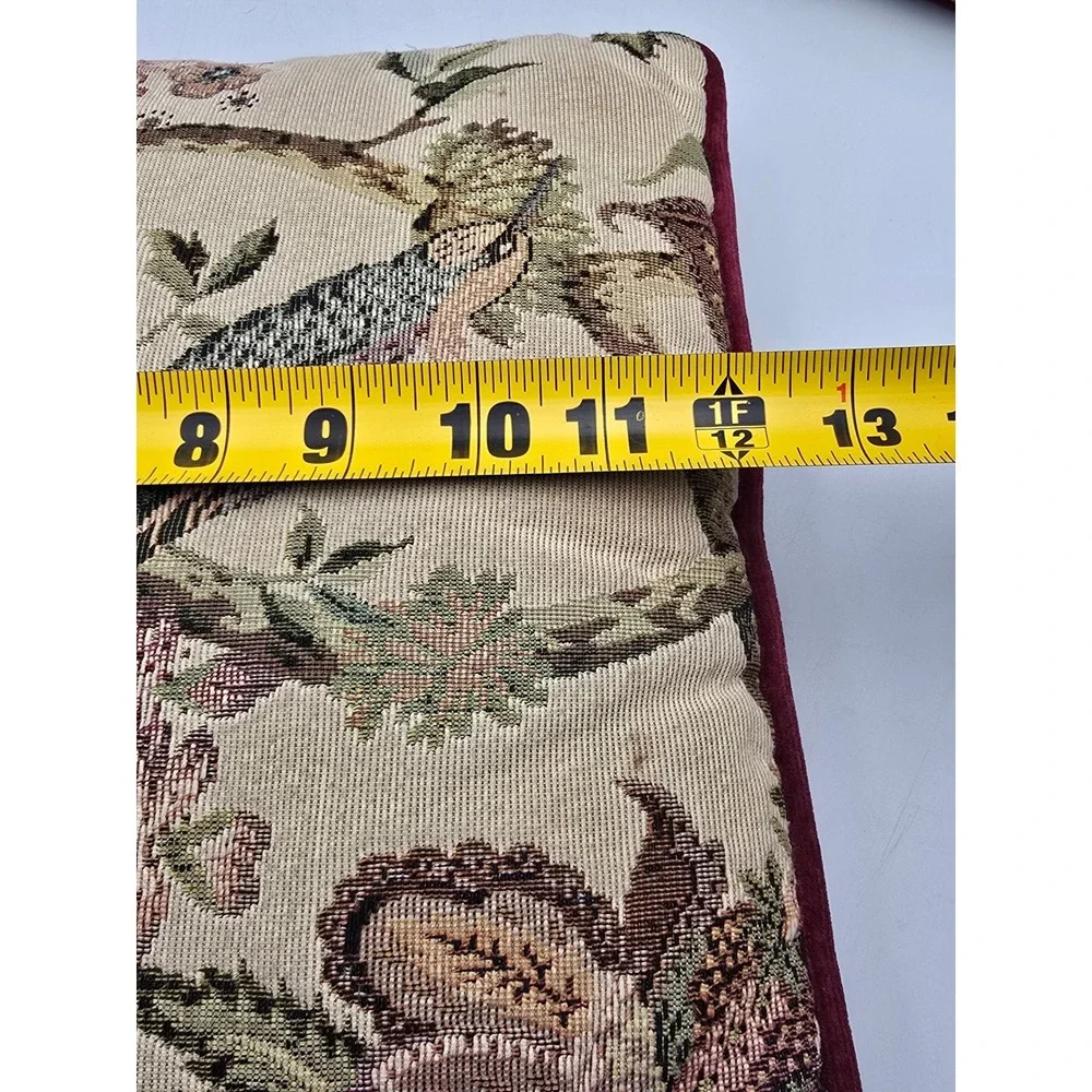 Tapestry Throw Pillows 12x12 Burgundy Good Peacock humming bird Floral Velvet